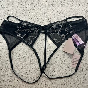 Savage X Dear Diary open back crotchless black panty Sz 2X NWT